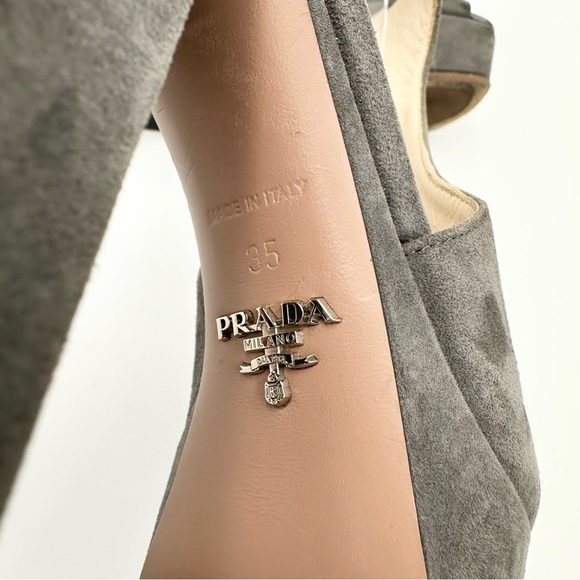 Prada Grey Suede Ankle-Wrap Platform Sandals - Picture 11 of 11